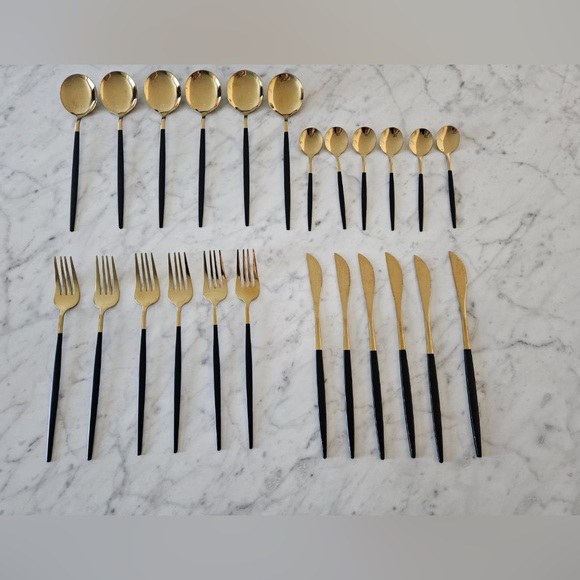 🆕SILVERWARE BUNDLE GOLD/BLACK 24 PIECE SET - Picture 8 of 9